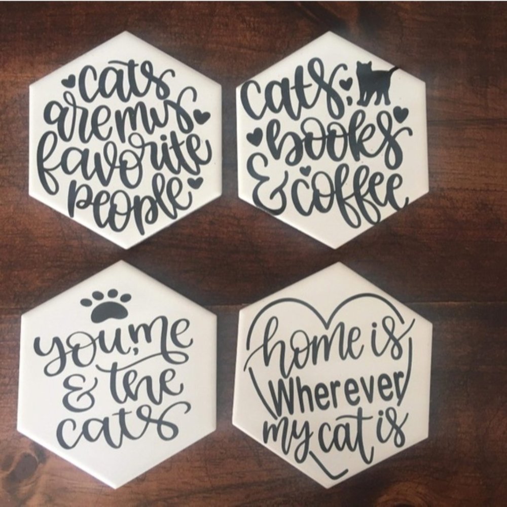 Hand Crafted | Humorous Cat Coasters [4 pack] - Picture 5 of 6